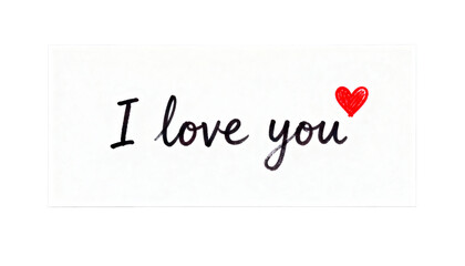 Minimalist Valentine's Day card with handwritten 'I love you' message and small red heart doodle on white background.