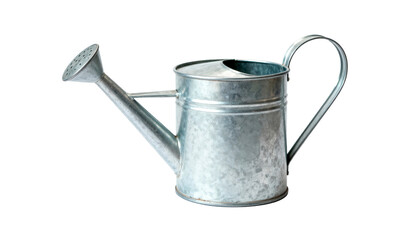 Classic Metal Watering Can with Long Spout, Essential Home Gardening Tool Isolated on White Background