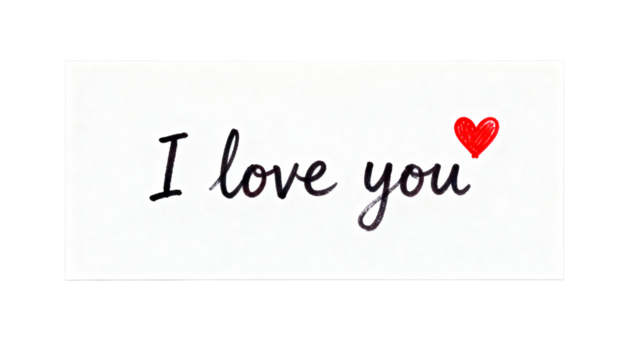 Minimalist Valentine's Day card with handwritten 'I love you' message and small red heart doodle on white background. - Powered by Adobe