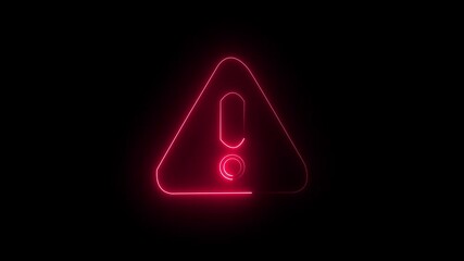 Glowing neon red warning icon animation featuring an attention symbol with alert, risk, and safety signaling effects, creating a bold danger indicator on a dark background.