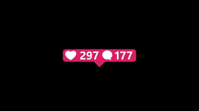 love and comment counter, social media numbers increase animation isolated on white background.