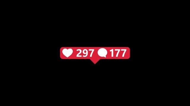 love and comment counter, social media numbers increase animation isolated on white background.