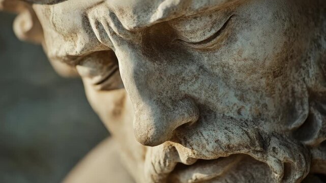 Video A detailed view of a statue depicting a man's face, suitable for various art and architecture contexts