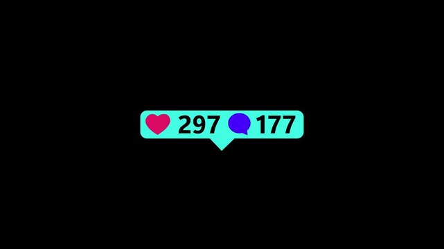 love and comment counter, social media numbers increase animation isolated on white background.