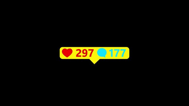 love and comment counter, social media numbers increase animation isolated on white background.