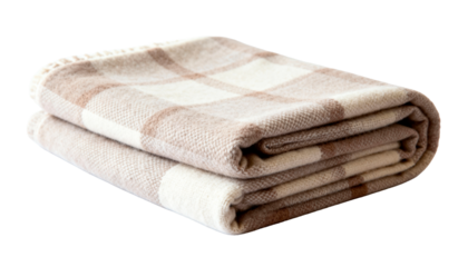 Soft Plaid Blanket, Neatly Folded for Cozy Comfort and Hygge Lifestyle Concept, Isolated on White.