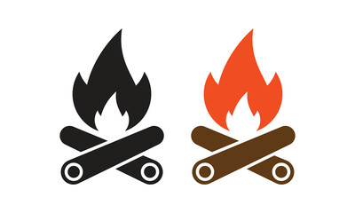 Campfire Icons for Outdoor Adventure, Camping, and Survival Graphic Design