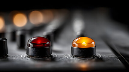 Close-up View of a Retro Futuristic Control Panel with Orange and Red Illuminated Buttons