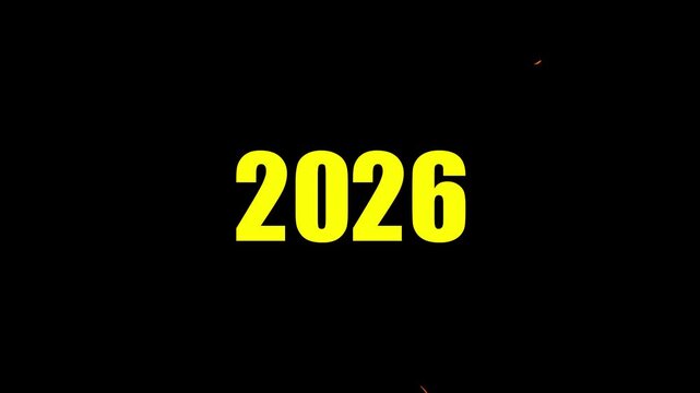 2025 to 2026 particle text splitting animation. progression time line animation of 2025 to 2026 years on a 4k background.