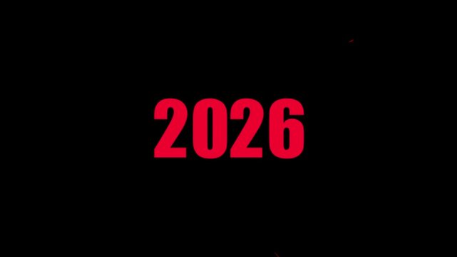 2025 to 2026 particle text splitting animation. progression time line animation of 2025 to 2026 years on a 4k background.