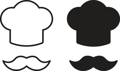 Chef Hat and Mustache Icons for Culinary Branding, Kitchen, and Restaurant Design
