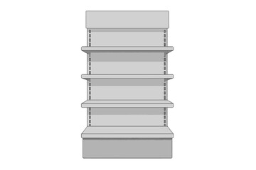 Outline of empty retail gondola shelving unit seen from front