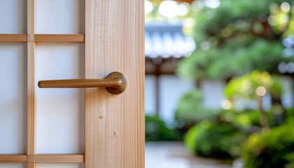 Japanese sliding wooden door (fusuma) with minimalist handle
