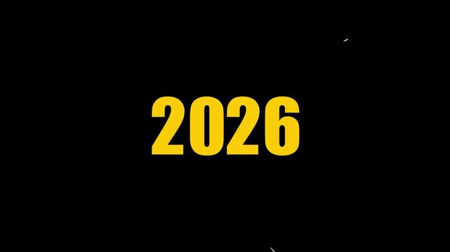 2025 to 2026 particle text splitting animation. progression time line animation of 2025 to 2026 years on a 4k background.