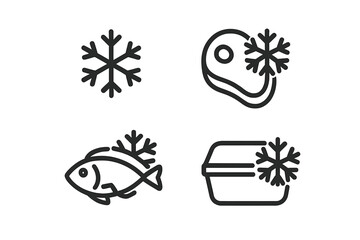 Outline icons for food freezing and cold storage concepts