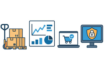 E-commerce logistics data analysis and security icons set