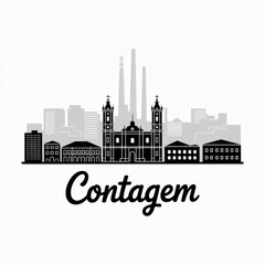 Fototapeta premium Contagem Skyline Silhouette — A Major Industrial and Logistics Center of Minas Gerais Vector Illustration