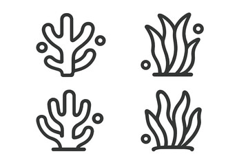 Obraz premium Four stylized icons depicting coral and various aquatic plants