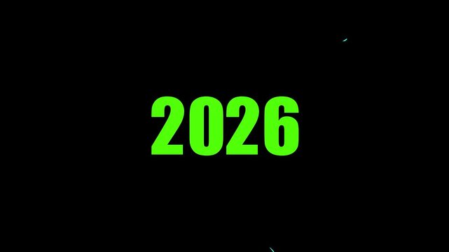 2025 to 2026 particle text splitting animation. progression time line animation of 2025 to 2026 years on a 4k background.