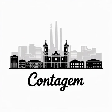 Contagem Skyline Silhouette &mdash; A Major Industrial and Logistics Center of Minas Gerais Vector Illustration