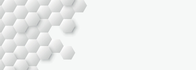 White abstract background with modern and futuristic embossed hexagon decoration. Honeycomb style background concept for banners, flyers, and websites.