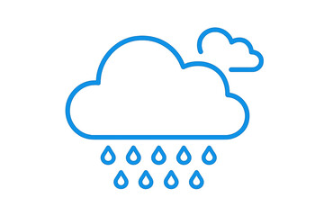 Simple blue line icon of rain clouds and falling water drops