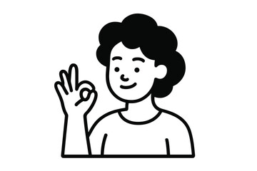 Person with curly hair making positive hand gesture of approval