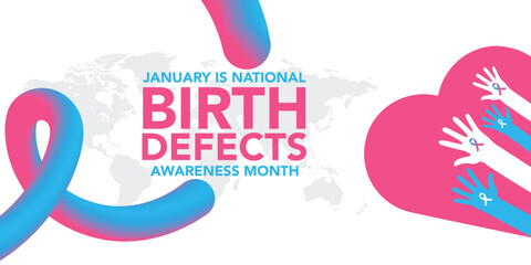 National Birth Defects Awareness Month concept. Banner with pink and blue ribbon awareness and text. Vector illustration. January awareness month