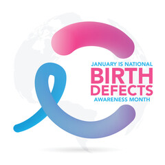 National Birth Defects Awareness Month concept. Banner with pink and blue ribbon awareness and text. Vector illustration. January awareness month