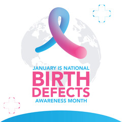 National Birth Defects Awareness Month concept. Banner with pink and blue ribbon awareness and text. Vector illustration. January awareness month