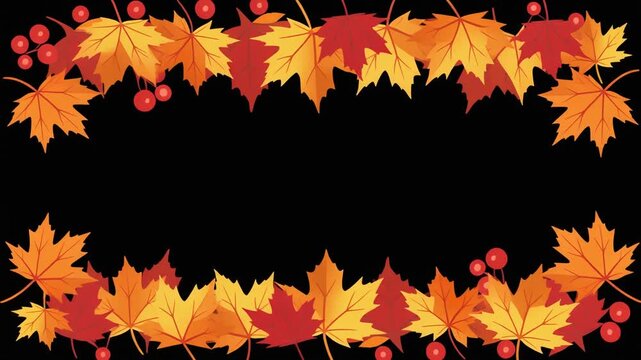 A vibrant autumn foliage design featuring a decorative frame of falling red, orange, and yellow maple leaves on a nature-inspired vector border for seasonal October texture