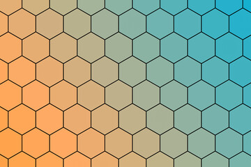 Tło z heksagonami w gradiencie pomarańczowo turkusowym &ndash; geometryczny wz&oacute;r plastra miodu i nowoczesna mozaika.