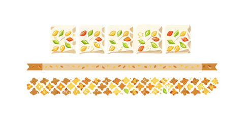 Seamless horizontal composition of sweet seasoning, template element for packaging design. Vector illustration flat icon border set on white background. icon