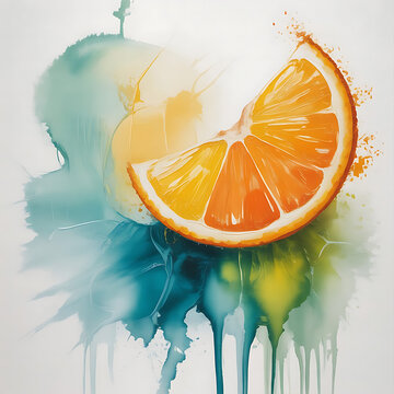 Manchas de acuarela en tonos vibrantes de naranja y verde azulado sobre un fondo blanco hueso crean una sensaci&oacute;n de frescura y naturalidad. Las pinceladas suaves y expresivas danzan libremente, gener