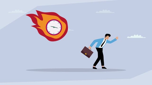 Businessman Running Away from Flaming Clock: Extreme Deadline Pressure cartoon animation
