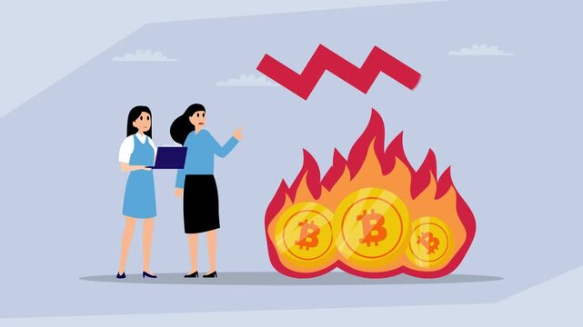 Cryptocurrency Market Crash: Digital Asset Loss and Bitcoin Crisis cartoon animation