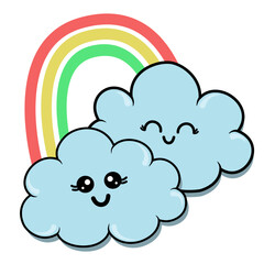 Cartoon Clouds with Rainbow Illustration