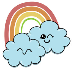 Cartoon Clouds with Rainbow Illustration