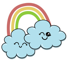 Cartoon Clouds with Rainbow Illustration