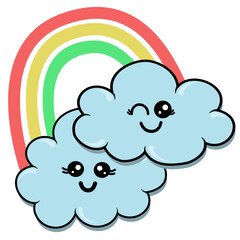 Cartoon Clouds with Rainbow Illustration