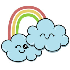 Cartoon Clouds with Rainbow Illustration