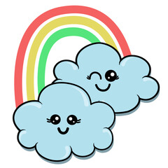 Cartoon Clouds with Rainbow Illustration