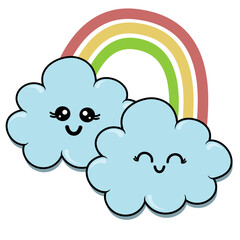 Cartoon Clouds with Rainbow Illustration