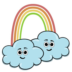 Cartoon Clouds with Rainbow Illustration