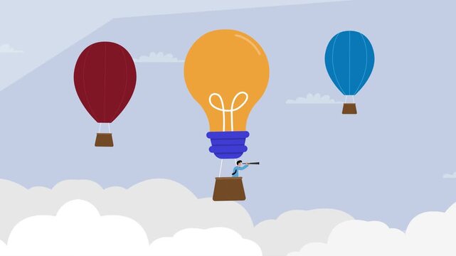 Business Idea Lightbulb Hot Air Balloon Search for Vision cartoon animation