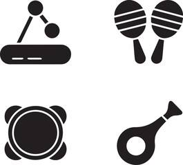 Musical Instruments Silhouette Vector Icon Set. Percussion Drums, Music Production Gear, and Traditional Instruments Collection.