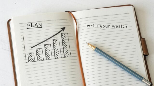 Open Notebook Showing Plan and Growth Bar Chart - Powered by Adobe