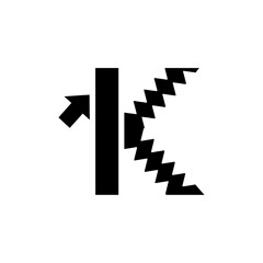 Tactile alphabet black and white icon representing a staircase or escalator with an upward arrow