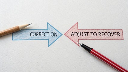 Arrows pointing opposite directions illustrating correction and adjustment