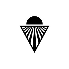 Vertical badge sun over triangular field vector illustration